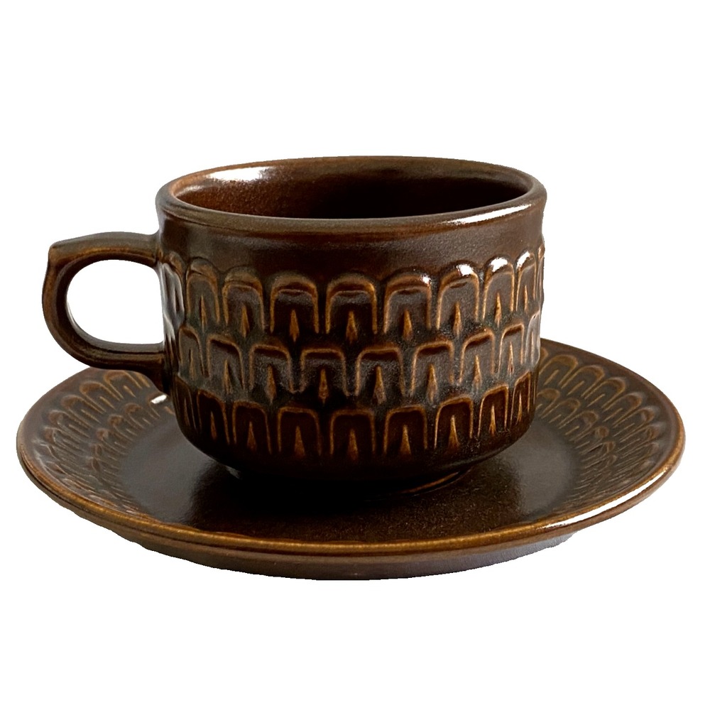 Wedgwood PENNINE Matte Brown Coffee / Tea Cup and Saucer MCM